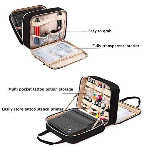 Tattoo Carrying Case-Tattoo Supplies Organizer-Tattoo Kit Case -Tattoo Supplies Carrying Bag for Tattoo Stencil Printer, Tattoo Ink, Tattoo Equipment, Tatoo Pens Black (BAG ONLY)