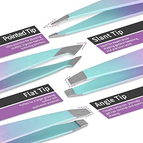 TsMADDTs 7PCS Tweezers for Women Facial Hair, Precision Tweezer Set for Eyebrows with Curved Scissor and Eyebrow Razor for Ingrown Hair
