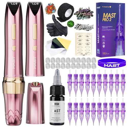 Mast Tattoo P60 Cordless Tattoo Gun Machine Kit - Complete Tattoo Pen Kit with Rca Port 5 Adjustable Strokes 2.2mm-3.2mm 20 Needles 2 Batteries Lightweight for Pro Artists
