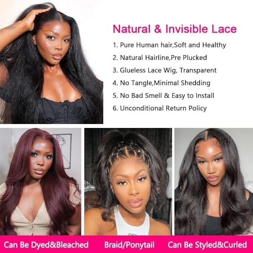 GOLFMAX Yaki Straight Human Hair Wig For Black Women Natural Kinky Straight 13x4 Lace Front Wigs Human Hair 18 Inch kinkycurly human hair wig
