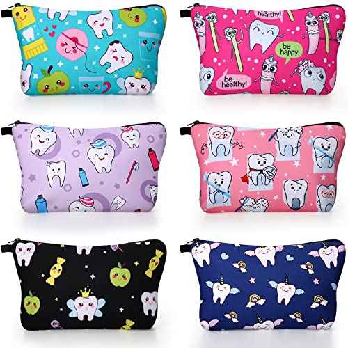 Weewooday 6 Pcs Teeth Makeup Bags Teeth Gift Graduation Teacher Gift Travel Waterproof Cosmetic Pouch Toiletry Bag Accessories Organizer Teachers Day Birthday Present for Women Girls£¨Cute Pattern£©