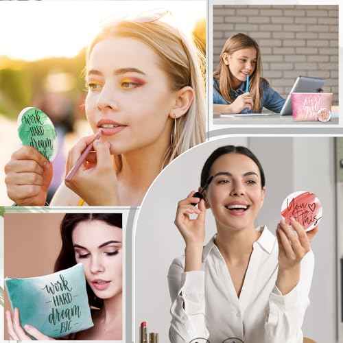 20 Pcs Employee Appreciation Gifts Inspirational Canvas Makeup Bags Compact Mirrors Bulk Cosmetic Bags Portable Mirror Thank You Gifts for Women Christmas Nurse Practitioner (Motivation)