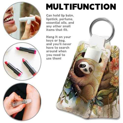OLYCRAFT 2pcs Lipstick Holder Keychain Sloth Pattern Lip Balm Holders Elastic Diving Fabric Lipstick Keychains Portable Lipsticks Holder Bags Chapstick Sleeve Key Ring Holder for Lipsticks Chapstick