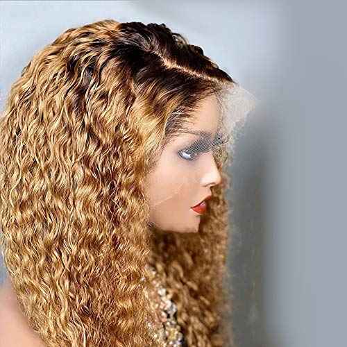 Derun Ombre Curly 13¡¿4 Lace Front Wigs Human Hair Lace Frontal Wig 1B/30 Remy Hair for Black Women (16Inch, 1b/30, 13¡¿4 Lace)