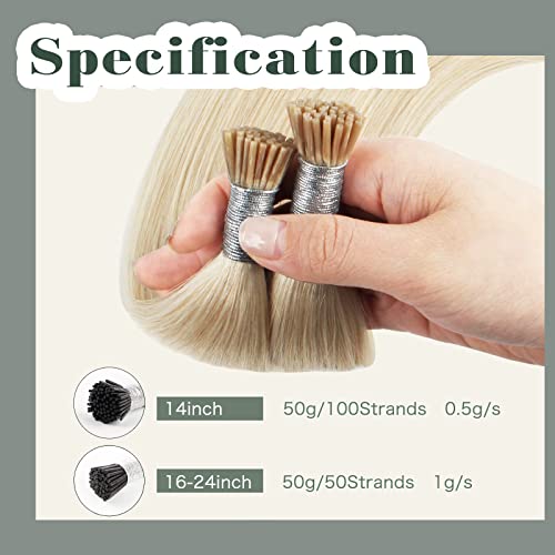 Sixstarhair Blonde I Tip Hair Extensions - Real Human Hair, Ash Blonde, Silky Straight Keratin, 22 Inch, 50g, 50 Strands