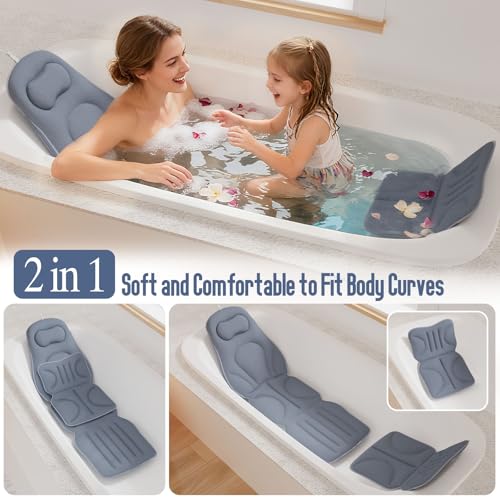 Luxury Full Body Bathtub Pillow 6D Air Mesh,Extra Long Bath Pillow for Tub Non Slip,Soft Relax Tub Pillow for Bath Head Neck Back Waist Support,Large Thick Spa Bathtub Cushion