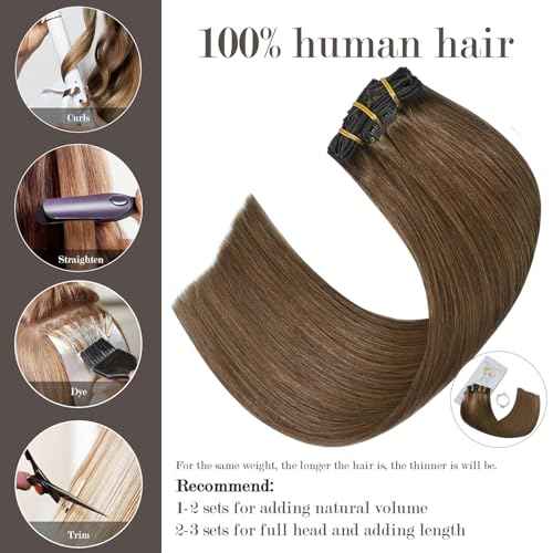 Honsoo Chestnut Brown Remy Clip In Hair Extensions Real Human Hair 18inch 70g 7pcs Sliky & Soft Clip ins