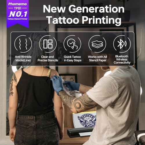 Phomemo Tattoo Stencil Printer Upgraded, TP81 Bluetooth Tattoo Printer with 10pcs Transfer Paper, Compatible with Phone/Tablet/PC, Tattoo Supplies for Tattoo Artists & Beginners,Black