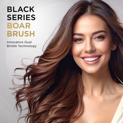 COCCO Black Series Ceramic Boar Brush S5, Hair Styling Brush with Dual Bristle Technology, Ceramic-Coated Barrel, Ergonomic Design