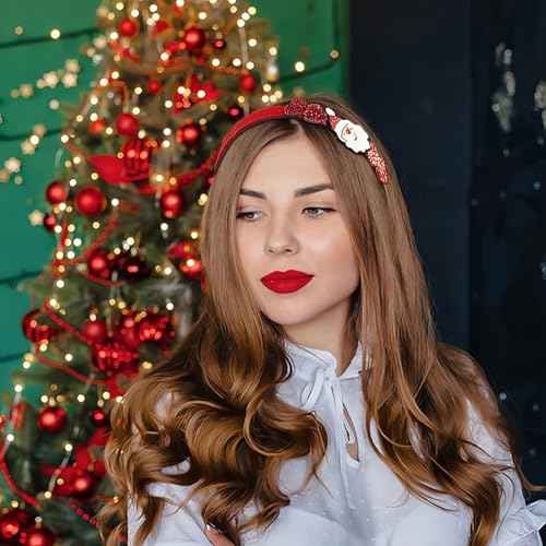 Christmas Headband Santa Claus Hair Band for Women Girls, Red Glitter Headbands Cartoon Xmas Hair Accessories Non Slip Winter Christmas Party Supplies New Year Holiday Costume Gift