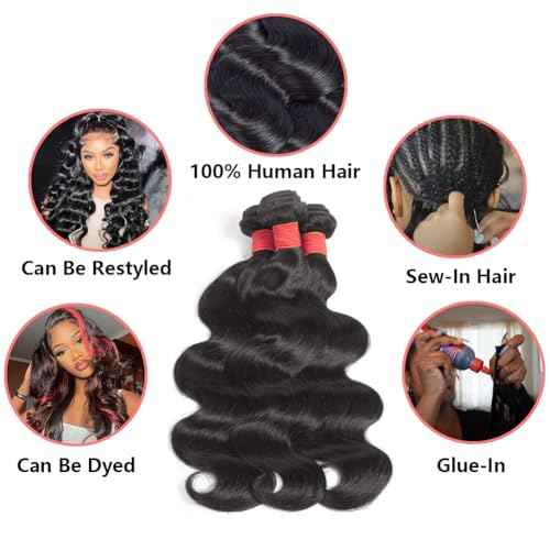 Body Wave Bundles Human Hair 14 16 18 Inch Human Hair Bundles 3 Wavy Bundles 12A Brazilian Unprocessed Virgin Hair Extensions Human Natural Color Hair