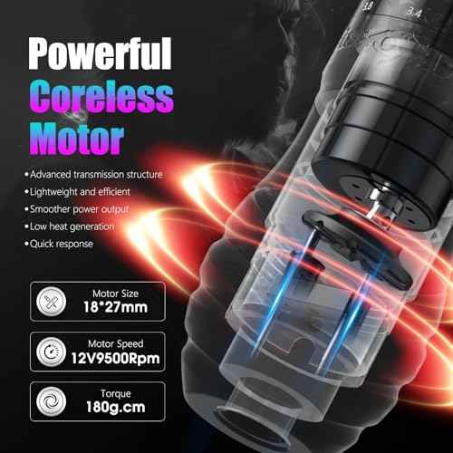 Kiss Of Dragon 'TRAVELER-T2' Cordless Tattoo Machine Adjustable Pen Strokes with 42mm Grip Pen Extra Professional 2000mAh Battery