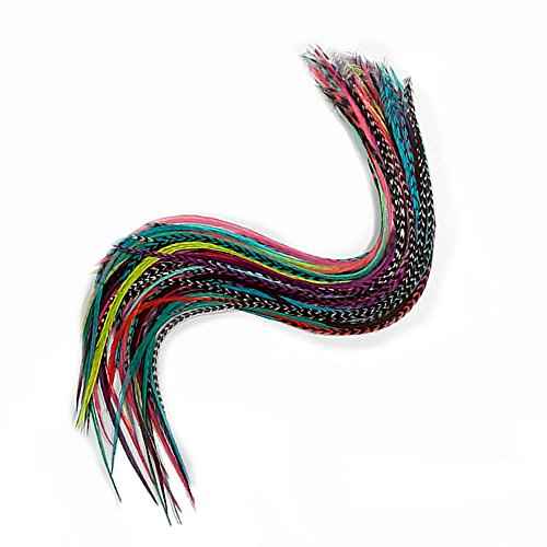20 Real Feathers Hair Extension Kit - Assorted Colors, Long Natural Thin Feathers, 7¡±-13¡± Length, 100% Real Rooster Feathers