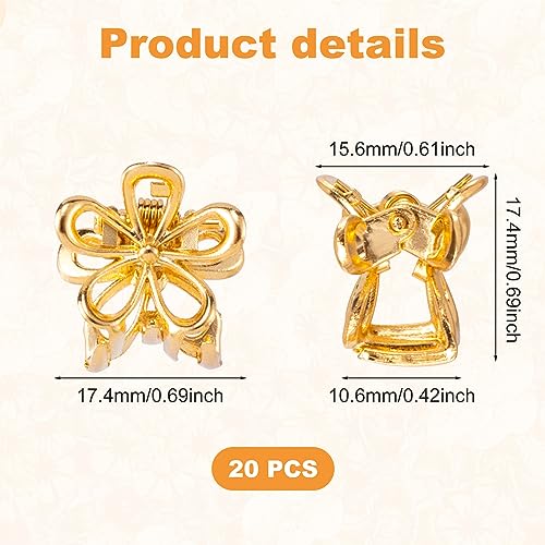 20 Pcs Mini Flower Claw Clips 0.69inch Small Gold Hair Clips Cute Metal Hair Barrettes Accessories for Women Girls Teens Thin Thick Long Short Hair