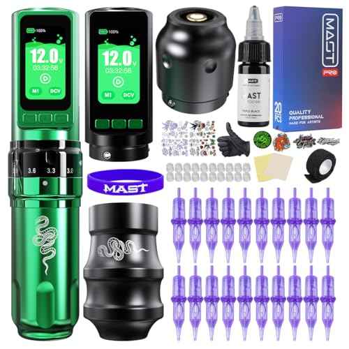 Mast Tattoo Gun Pen Machine, Fold Pro Cordless Year of Snake Edition Tattoo Machine Gift, Power Motor by Mcore-C3, 3000mAh Battery Power Supply (Kit)