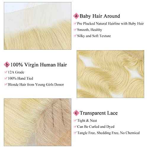 613 Frontal 13x4 Transparent HD Lace Frontal Closure Ear To Ear Body Wave Blonde 12A 100% Russian Platinum Blonde Virgin Remy Human Hair for Women #613 16 Inch