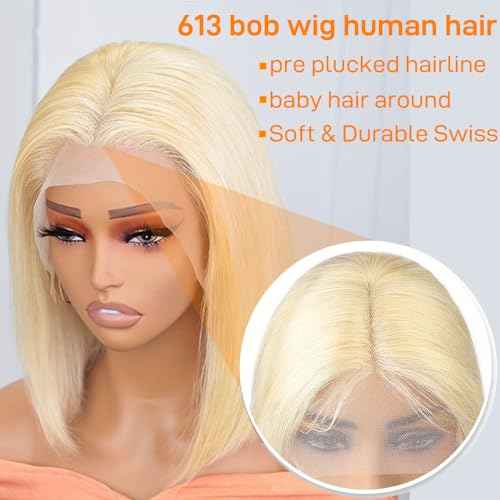 SKYDO 613 Blonde Bob Wig Human Hair 13x4 Bob HD Lace Front Wigs Human Hair 180 Density 613 Bob Wig Pre Plucked Blonde Wigs for Women 12inch