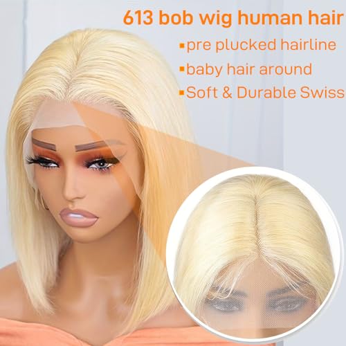 SKYDO 613 Blonde Bob Wig Human Hair 13x4 HD Bob Lace Front Wigs Human Hair Pre Plucked 180 Density Blonde Wig Human Hair Short Bob Wigs for Women 16inch