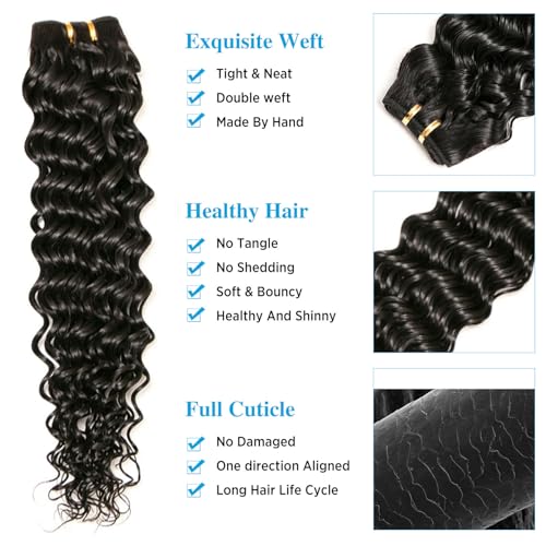 Deep Wave Bundles, Curly Bundles Human Hair, 14 16 18 Inch, Wet and Wavy, Natural Black, Soft, 285g-300g, Brazilian Hair