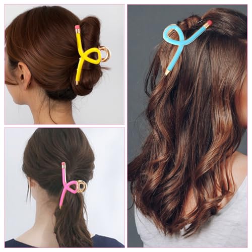 3pcs Pencil Hair Clips, Teacher Hair Claw Clips for Women, Funny Back to School Hair Clip for Thin Hairs, Cute Teacher Hair Clip Barrettes Hair Accessories
