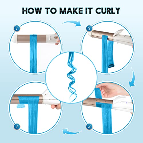 FESHFEN Colored Clip in Hair Extensions - 10 PCS Skyblue Light Blue Highlighted Hair Piece Straight Synthetic Clip in Hairpieces for Women 22 inch