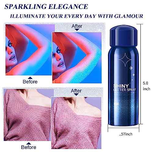 HANYWIL Body Glitter, Glitter Spray for Hair and Body, Spray, Hairspray Clothes, Long-Lasting Shimmer Suitable Stage, Festival Rave Makeup Prom 2.11 Fl Oz