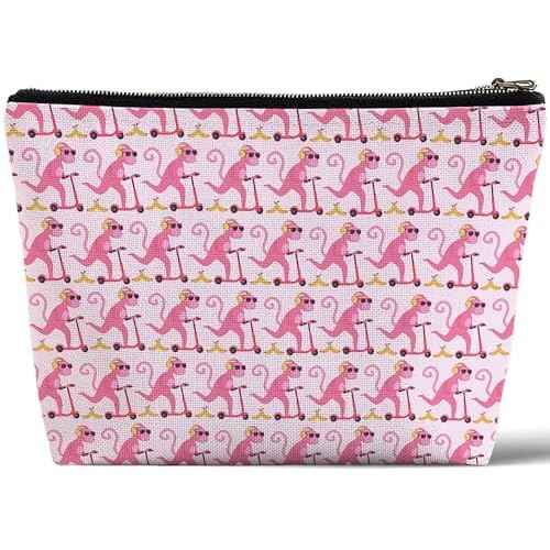 Preppy Stuff, Pink Preppy Makeup Bag Gifts for Women Girls Monkey Lovers Friend Daughter Sister Birthday Graduation Mother's Day Christmas Cosmetic Bag Travel Pouch