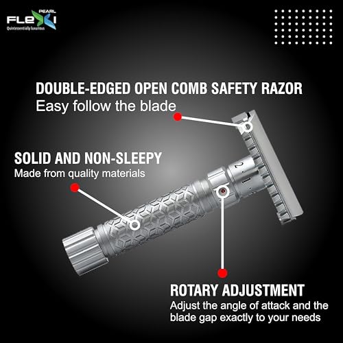 Pearl Flexi Open Comb Adjustable Safety Razor - Made of 100% Brass Metal | Adjustable from 1 to 6 | Men's Shaving Razor for Fathers Day Gift