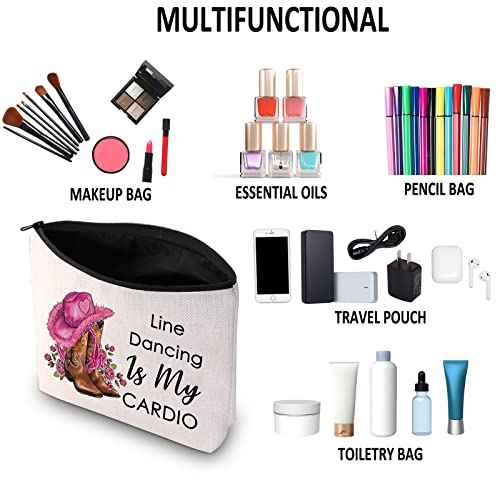 G2TUP Line Dance Lover Gift Line Dance Is My Cardio Makeup Bag Western Country Music Dancing Dancer Cosmetic Bag Country Music Lover Gift Zipper Travel Bag (Line Dance Is My Cardio White Bag)