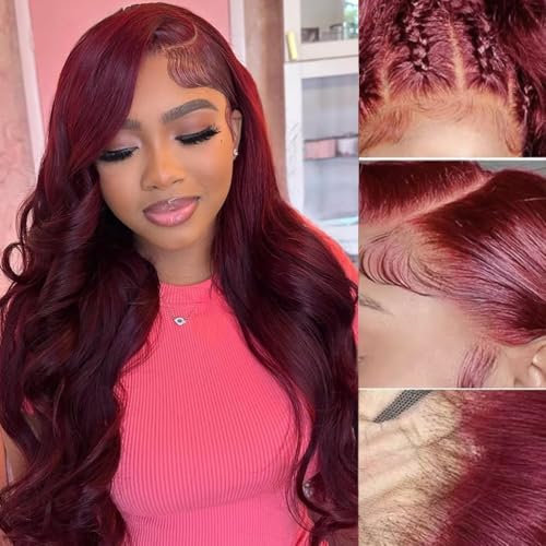 Burgundy Lace Front Wigs Human Hair 99j 13X6 hd Body Wave Lace Front Wigs Human Hair 180% Density Colored Red Frontal Wig for Black Women 24 Inch