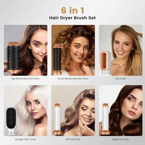 Hair Dryer Brush,6 in 1 Professional Hot Air Styler,Powerful Air Curling Wrap Styler,Negative Ionic Hair Dryer Fast Drying, Multi Hair Stylerfor Curling Volumizing Straightening Styling
