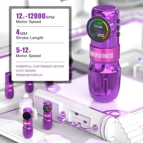 Wormhole Tattoo Gun Kit Wireless Tattoo Kit Tattoo Machine with Digital LED Display, 1,500 mAh Capacity Battery, Normal/Jump-Start/Dot Working Mode, 20Pcs Tattoo Needles Tattoo Pen Kit-Purple