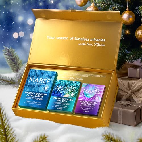 MAREE Holiday Skincare Gift Set ? Under Eye Patches, Collagen Face Mask & Cute Pimple Patches for Face ? Christmas Gifts & Stocking Stuffers for Women and Men ? Top Christmas Gifts for Mom & Coworkers