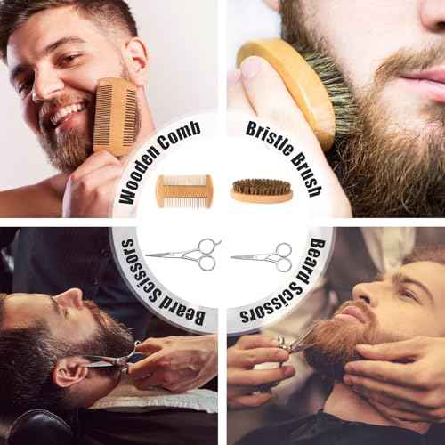 Lionmane Beard Care Christmas Gifts Kit for Men, Beard Mustache Grooming Kit-Beard Balm, Beard Wash, Beard Oil, Brush, Scissors, Birthday Anniversary Thanksgiving Gifts for Husband/Boyfriend/Dad/Him