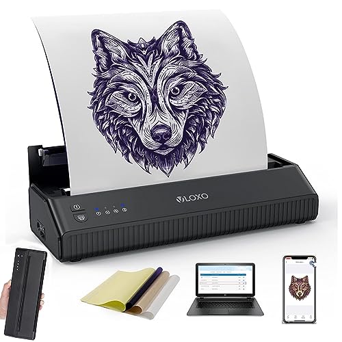 VLOXO Wireless Tattoo Stencil Printer, Portable Tattoo Thermal Transfer Copier Cordless Bluetooth Tattoo Machine with 10pcs Transfer Paper for Android and iOS Phone Pad & Laptop