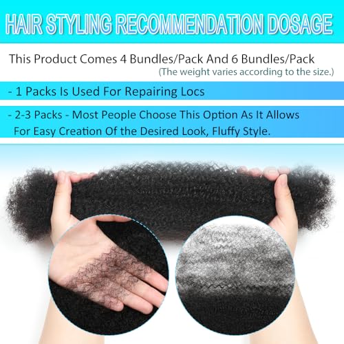 Afro Kinkys Bulk Human Hair 14 Inch Afro Kinky-Curly Human Hair Bulk for Twist Dreadlock Extensions Locs Repair Soft 4C Curly for Braids 6 Bundles 90 Gram Burgundy#