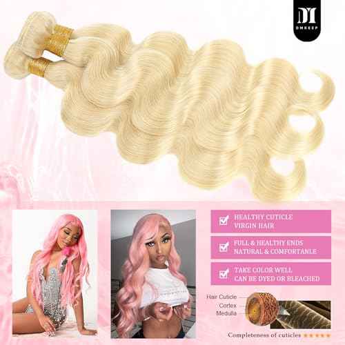 DMKEEP 613 Bundles Human Hair 20 Inch - 12A Blonde Body Wave Bundles 100% Unprocessed Brazilian Virgin Hair Single Bundle 100g Quick Weave Real Human Hair Extensions