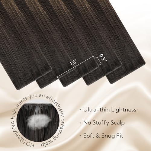 HOTBANANA Invisi Edge Tape in Hair Extensions Human Hair, 18inch 50g 20pcs Balayage Dark Brown Mixed Chestnut Brown Invisible Tape in Extensions Straight Seamless Real Remy Hair Injected
