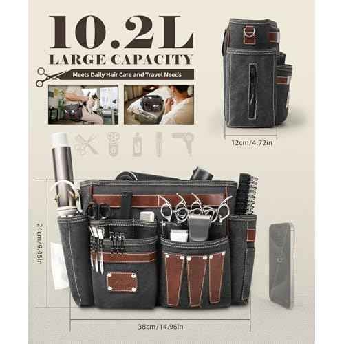 ARCFOX Barber Bag 10.2L, Heat-Insulating Hairstylist Travel Bag with Adjustable Waist Belt & Shoulder Strap, 16oz Canvas and EVA Clipper Shear Case for Razor & Pet Grooming - No Clutter & Easy Access