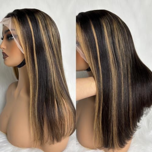 Stylish Highlight Bob Wig 1b30 Human Hair 13x4 Frontal Lace Preplucked Colored Bob Wigs Transparent Lace Short Style Bobbing Wig (13X4 1b30 BOB, 10 INCH)
