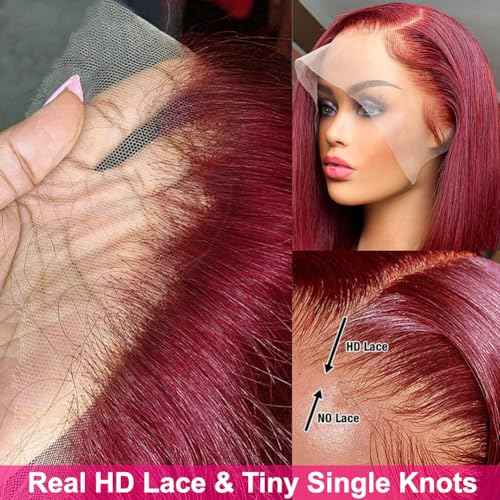 Flady 99j Burgundy Bob Wig Human Hair 13x4 Bob Lace Front Wigs Human Hair Pre Plucked 150% Densiy HD Transparent Lace Frontal Wigs Human Hair for Women Glueless Short Bob Wigs 10 inch