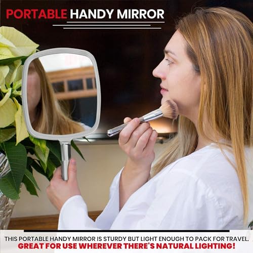MIRRORVANA Large & Comfy Hand Held Mirror with Handle - Silver Salon Model (5-Pack)