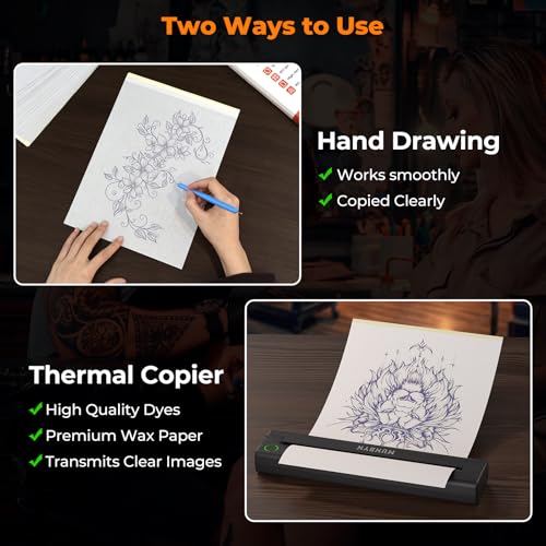 MUNBYN Tattoo Transfer Paper 100 Sheets, A4 Size Tattoo Stencil Paper, 4-Layer Stencil Papers for Tattooing, Tattoos Kit Supplies, Compatible with ITP05/ITP06/M08F/P90/MHT-P8009 Printer
