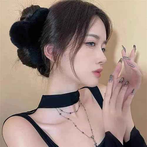 YOYLMAL Large Faux Fur Hair Claw Clip for Women, 5.1 Inches Winter Fluffy Fuzzy Hair Clips, Nonslip Strong Hold Furry Big Jaw Clamp for Thick Long Hair (Black)