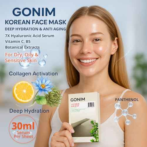 GONIM Face Mask Korean Skin Care with Hyaluronic Acid Serum & Collagen Activation, Face Masks Skincare with Vitamin C, Moisturizing Sheet Mask for All Skin,Korean Face Mask Travel Essentials 20 Sheets