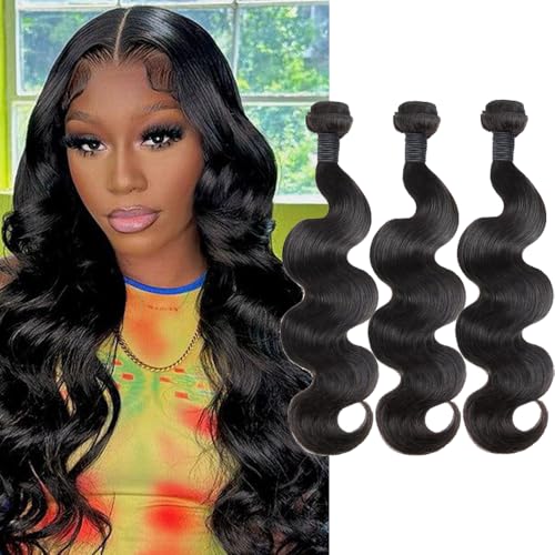 CHEEON Body Wave Bundles Human Hair 18 20 22 Inch Human Hair Bundles 12A Grade Unprocessed Brazilian Virgin Hair Extensions 3 Bundles Deal Natural Black
