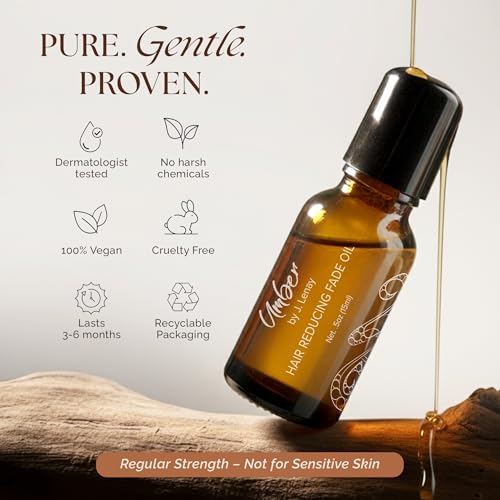 Umber By J. Lenay Hair Reducing Fade Oil 15ml ? Facial Hair Reducing for Women & Men ? Natural Hair Reduction Oil for Face & Body - Helps with Ingrown Hairs? Regular Strength (Not for Sensitive Skin)