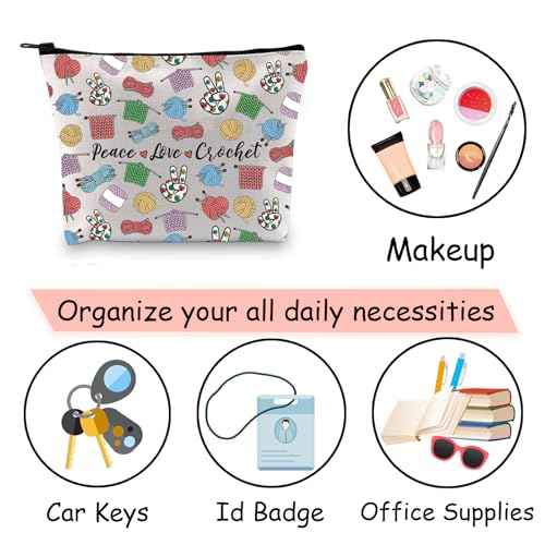 JXGZSO Knitting Project Bag Peace Love Crochet Makeup Bag With Zipper Knitter Gift