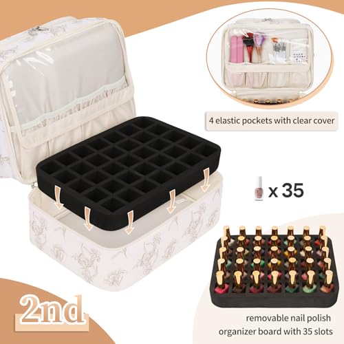 CUBETASTIC Nail Polish Organizer, Nail Supplies Storage Case Holds 45 Bottles Nail Polish & Nail Lamp, Travel Nail Tech Carrying Bag, Nail Kit Bag For Nail Stuff & Manicure Tools