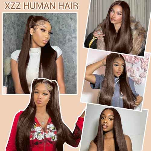 Chocolate Brown Lace Front Wigs Human Hair Pre Plucked 26 Inch Dark Brown Wear And Go Glueless Wig 9x6 Straight Wig Human Hair 220% Density Colored #4 Brown Glueless Hd Lace Frontal Wigs For Women